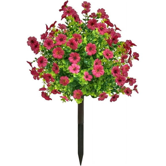 Artificial Boxwood Topiary Ball Trees with Red Flowers for Outdoor with Ground Spike 23", UV Resistant Faux Greenery Shrubs, Fake Plants for Garden, Yard, Porch, Summer Patio Decor (Hot Pink)