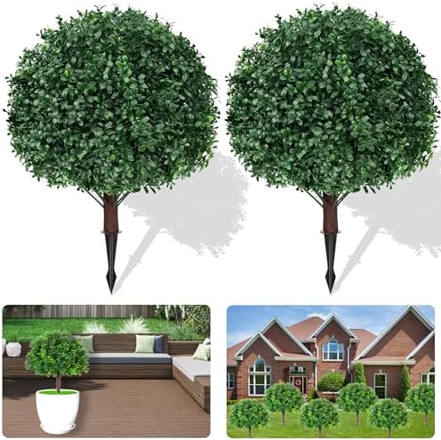 Artificial Boxwood Topiary Ball Trees, Set of 2 Artificial Boxwood Ball ...