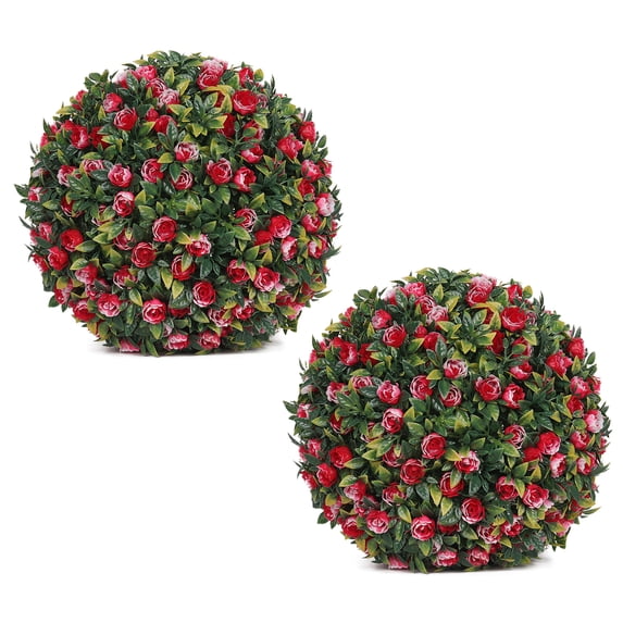 Artificial Boxwood Topiary Ball UV Resistant Weather-proof Hanging Faux Flower Greenery Sphere Outdoor Garden Porch Patio Fake Boxwood Plants Ball