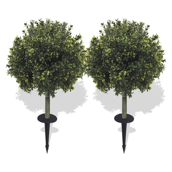 Artificial Boxwood Topiary Ball with Ground Stake(2 Pack), UV Resistant Fake Tree for Outdoor Garden Patio Decor