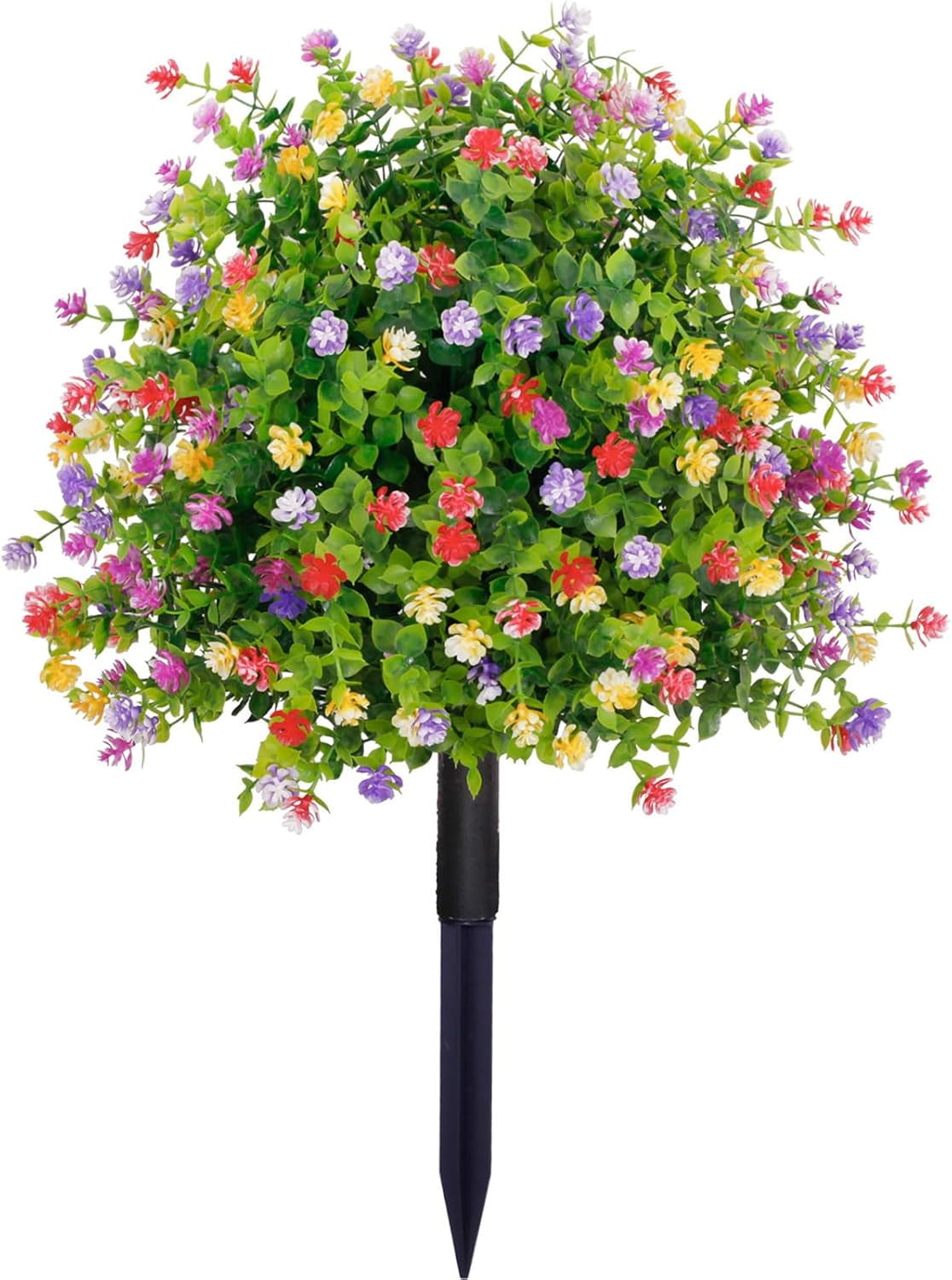 Artificial Boxwood Topiary Balls Trees with Flowers for Outdoor Fake Plants with Ground Spike 21 Inch UV Resistant Faux Greenery Shrubs Faux Plants for Front Door Garden Yard Porch Patio Decor