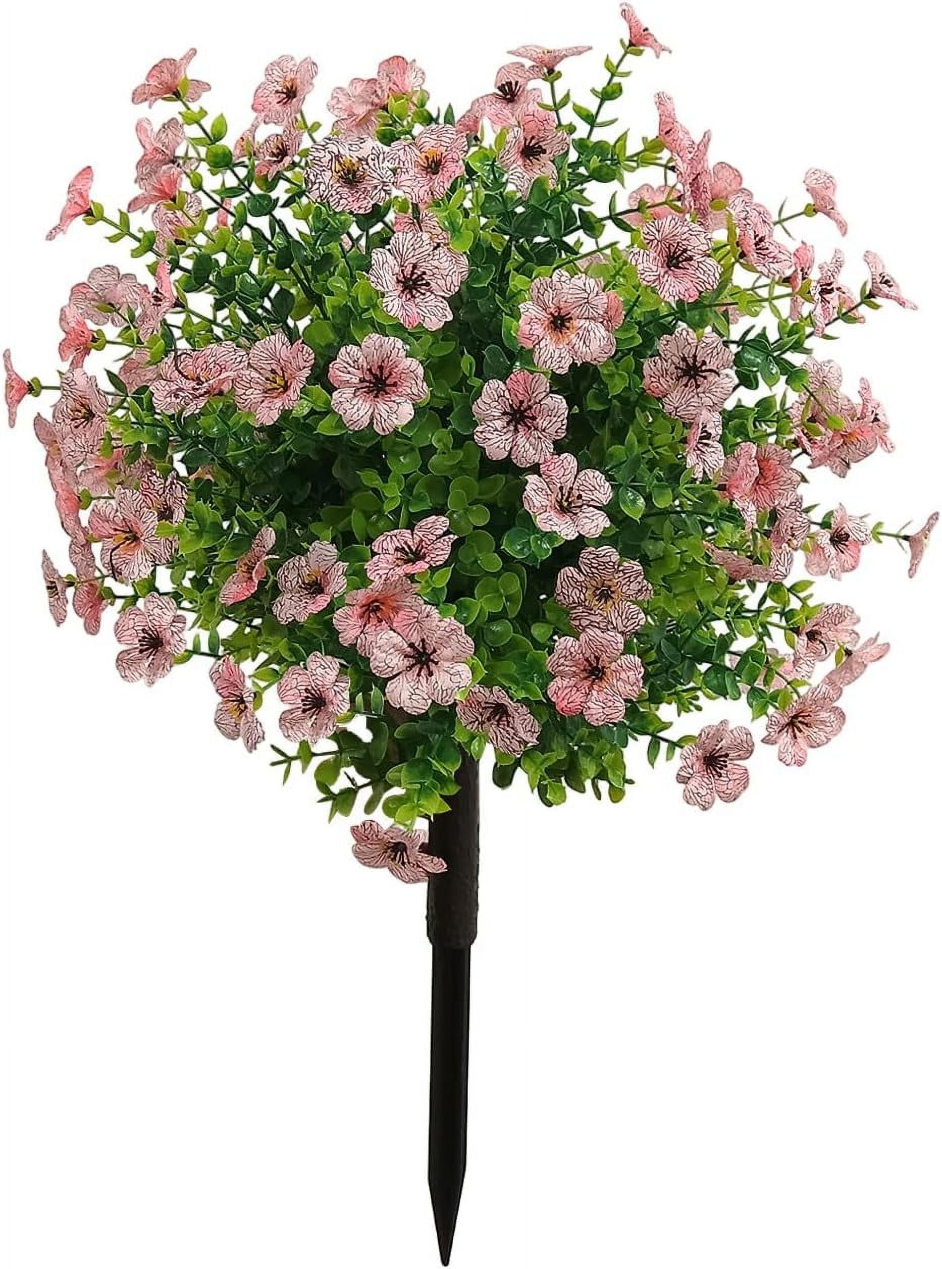 Artificial Boxwood Topiary Balls Trees with Red Flowers for Outdoor Fake Plants with Ground Spike 24 Inch UV Resistant Faux Greenery Shrubs Faux Plants for Front Door Garden Yard Patio Decor (B)