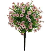 Artificial Boxwood Topiary Balls Trees with Red Flowers for Outdoor Fake Plants with Ground Spike 24 Inch UV Resistant Faux Greenery Shrubs Faux Plants for Front Door Garden Yard Patio Decor (B)