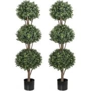 Artificial Boxwood Topiary Tree with 3 Ball - 4ft Faux Topiaries Tree (2 Pieces) Feaux Plant for Home Office Decoration,47inch