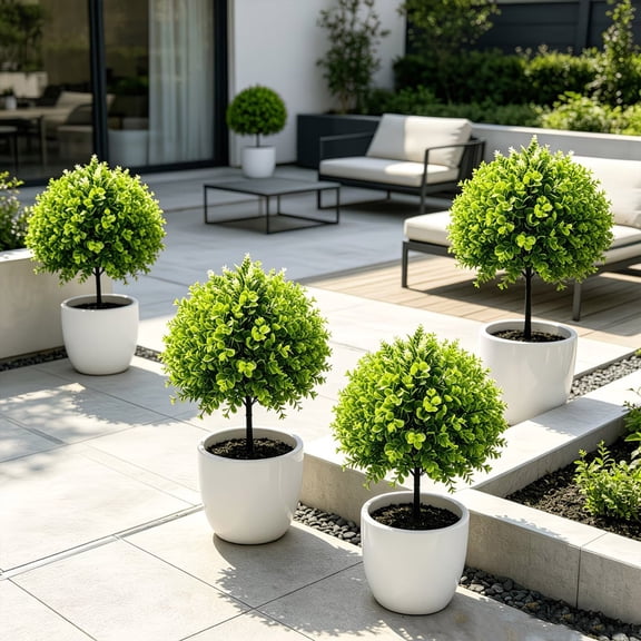 Artificial Boxwood Topiary Trees,Faux Mini Tabletop Plants,Lifelike Decor for Garden,Balcony,Patio,Yard and Outdoor Landscape 19 Inch