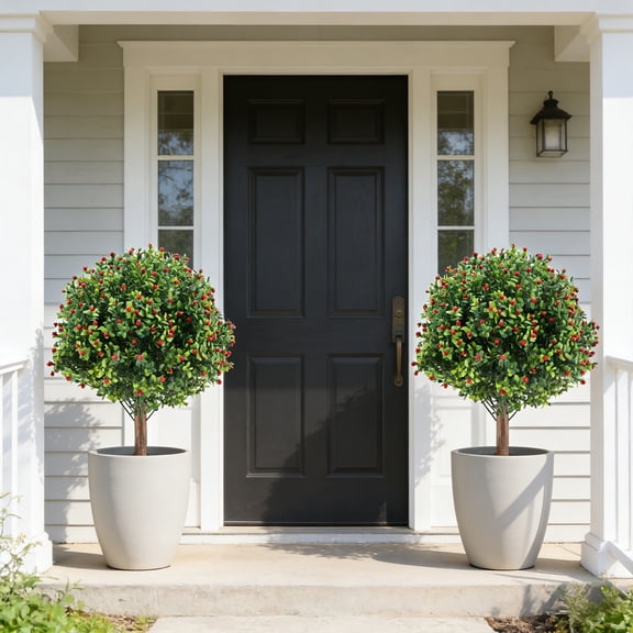 Artificial Boxwood Tree Outdoor Faux Plant for Garden Landscaping Decor,Red