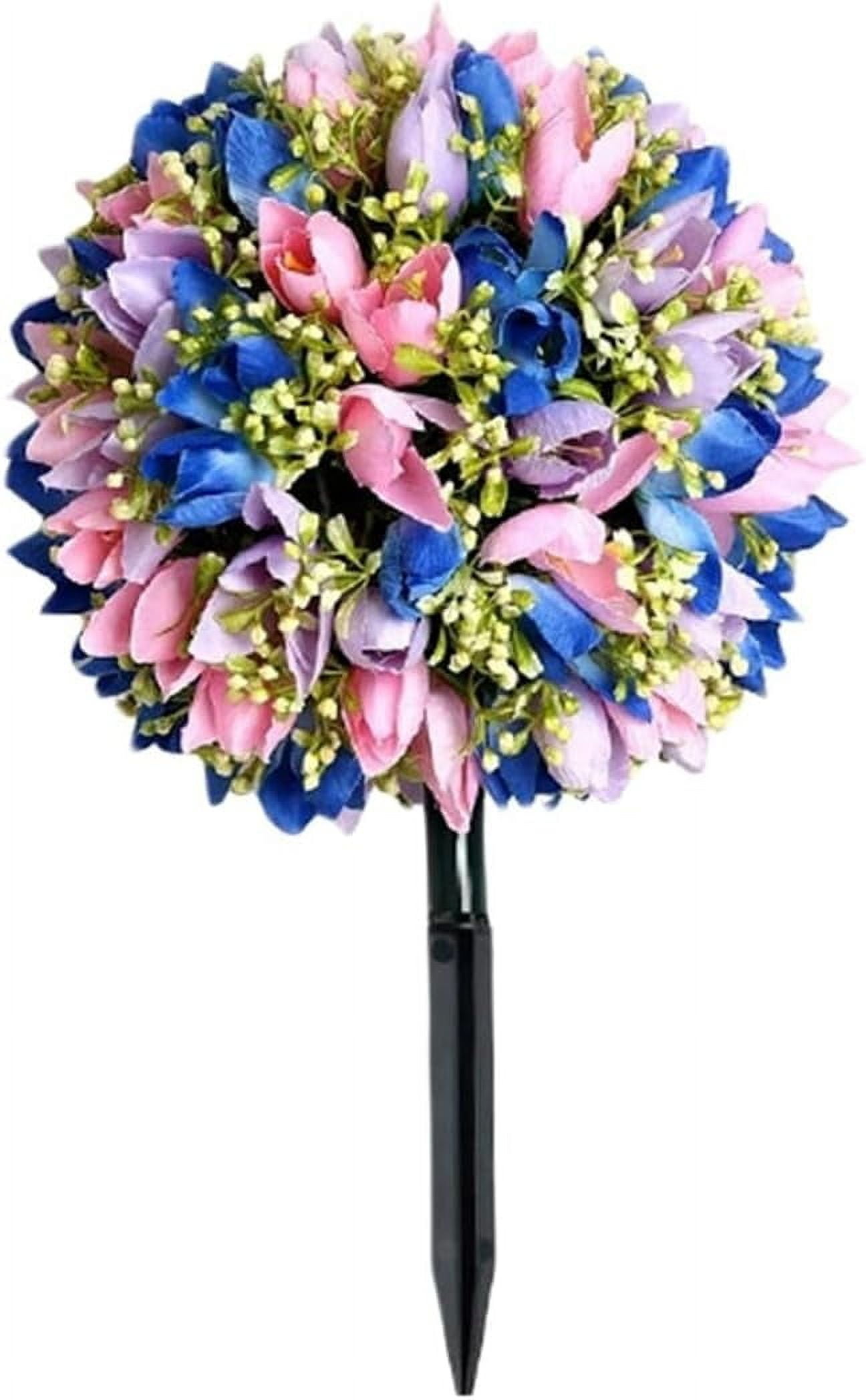 Artificial Boxwood Tulip Topiary Trees with Ground Spikes, 2Pack Indoor Outdoor Fake Artificial Bushes Plants, UV Resistant Faux Shrubs Flower Tree for Porch Yard Decor (Pink and Blue, 1 Pack)