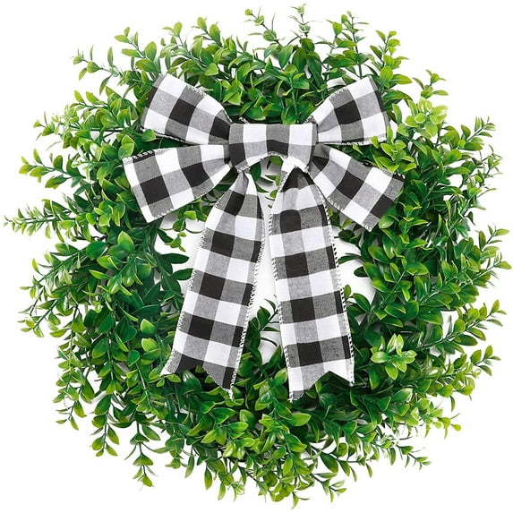 Artificial Boxwood Wreath Spring Summer Wreath Faux Greenery Leaves Wreath for Front Door Wall Window Porch Farmhouse Patio Garden Indoor and Outdoor Decor,16in