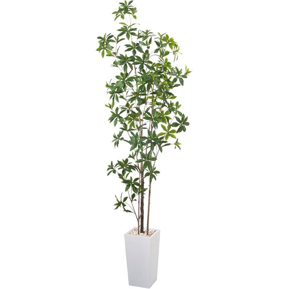 Artificial Brave Ficus Tree 7FT-Faux Tree with White Tall Planter-Fake Potted Tree with Silk Leaves-Tall Artificial Plants for Home Office Living Room Hallway Decor Indoor