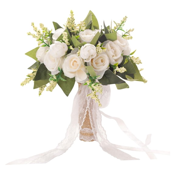 Artificial Bridal Holding ,Wedding Bouquets,Bride for Ceremony Party Anniversary Supplies Decor White