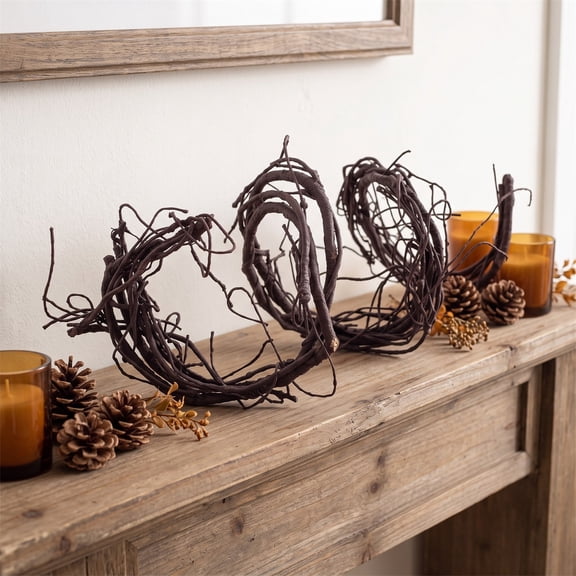 Artificial Brown Vine Garland, Bendable Faux Rattan Garland with Realistic Twig Branches for Fireplace Mantel, Stair Railing, Door Arch, Halloween Wreath, Wedding Backdrop, and Rustic Home Decor