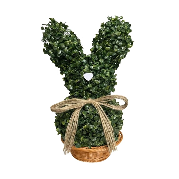 Artificial Bunny Rabbit Topiary Tree Pot, 17.71 Inch Rabbit Boxwood Decor with Jute Bow, Boxwood Topiary for Indoor Outdoor Home Porch Garden Decor