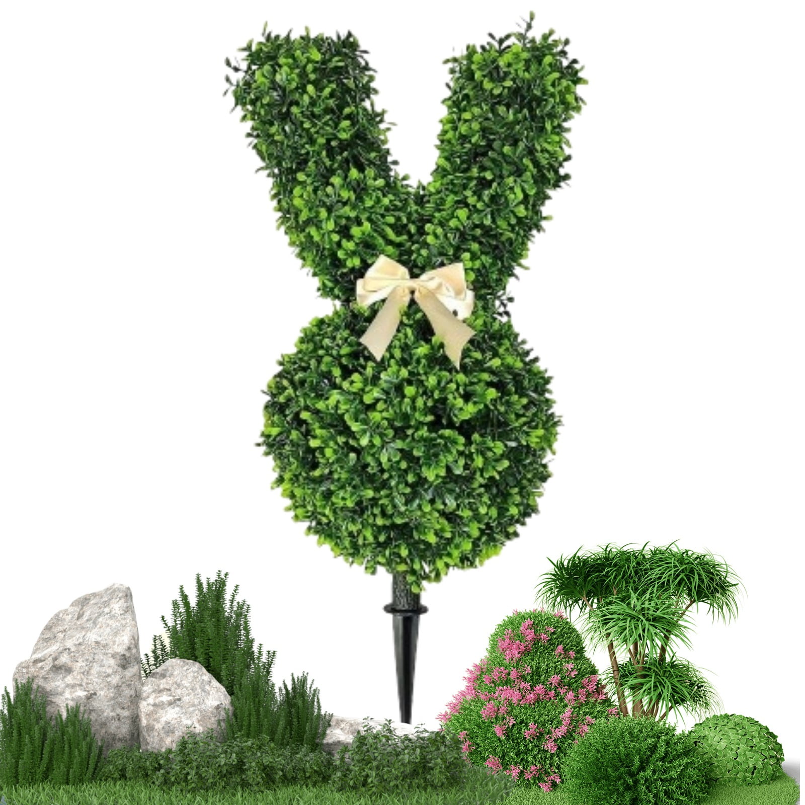 Artificial Bunny-Shaped Topiary Tree 28'' UV-Resistant Faux Boxwood ...