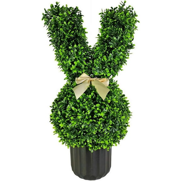 Artificial Bunny-Shaped Topiary Tree, with Boxwood Ball Tree Decoration, Faux Boxwood Plant Balls, Fake Silk Trees Look Real, Easy Assembly for Front Porch Outdoor Patio Garden Decor
