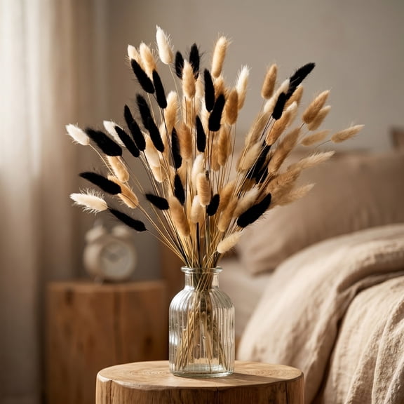 Artificial Bunny Tail Flowers 60 Pack, Dried Rabbit Tail Grass for Vase, Boho Home Decor Wedding DIY Floral Arrangement