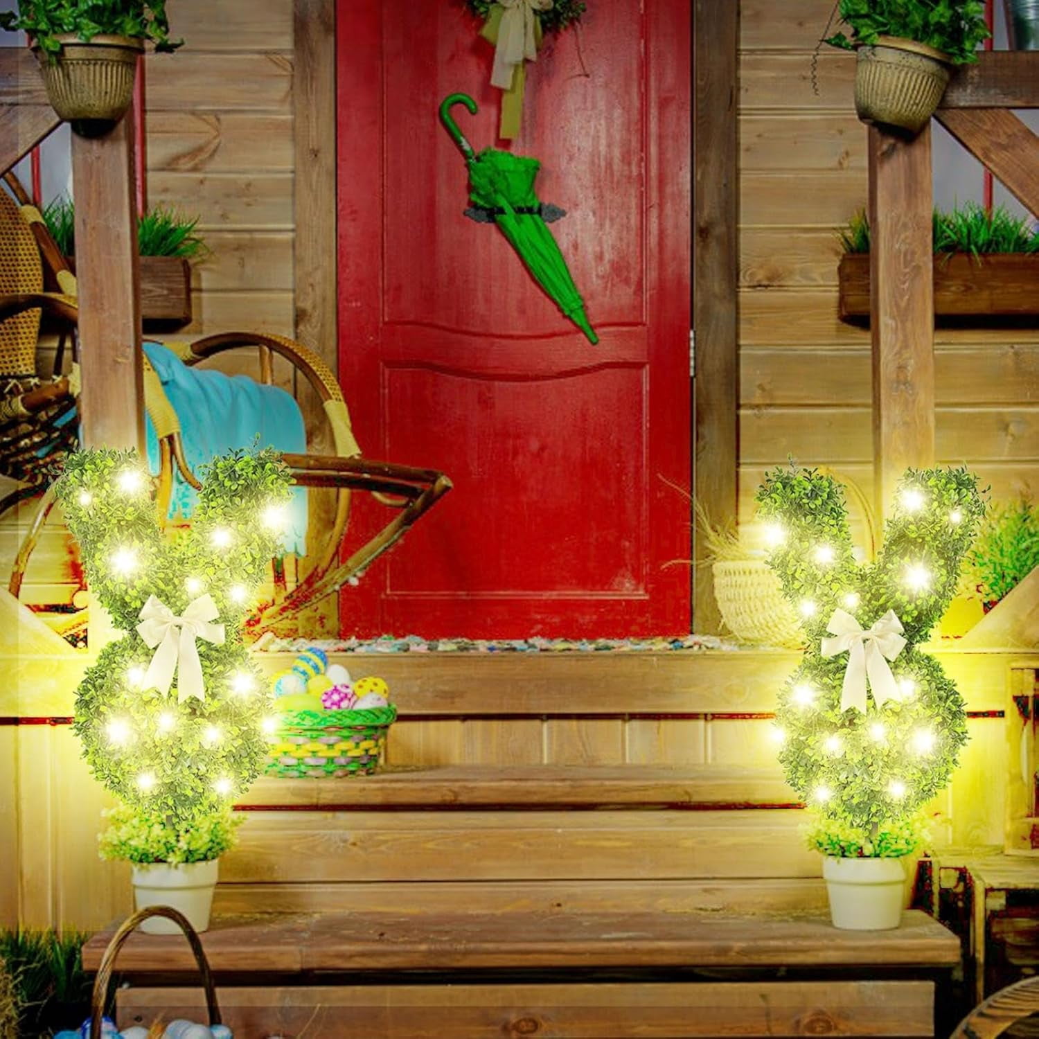 Artificial Bunny Topiary Outdoor with LED Lights - Rabbit Shaped for ...