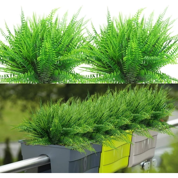 Artificial Bushes Shrubs Plants for Outdoor UV Resistant Faux Wheat Grass and Fern Plastic Greenery Plants for Balcony Planters Garden Patio Porch Window Box Home Décor