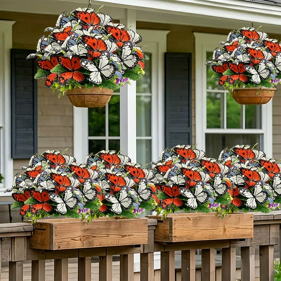 Artificial Butterflies, Unreal Flowers with Butterflies, Wedding Bouquet Floral Arrangements for Home Table Centerpiece Decor(Orange)