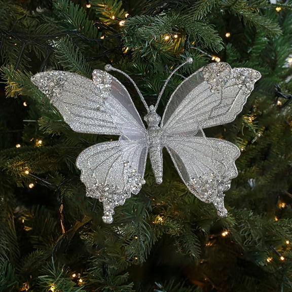 Artificial Butterfly Dragonfly Tree Clips - Christmas Glitter Ornaments, Holiday Artificial Baubles Clip On for Xmas Tree Wreath Garland Birthday Crafts