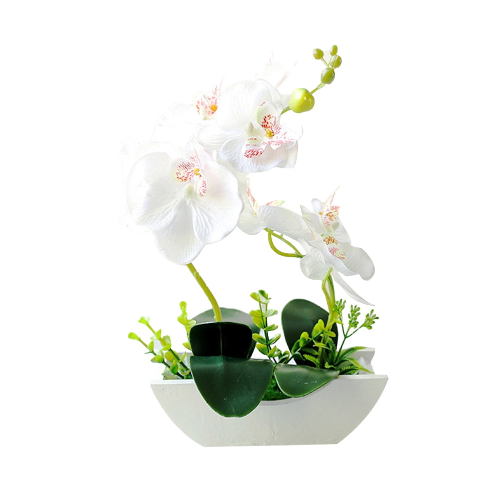 Artificial Butterfly Orchid Flowers Silk Orchids Faux Orchid Plant in Pot Phalaenopsis Plants Large with Ceramic Vase for Home Decor Office Table Centerpieces Wedding Party