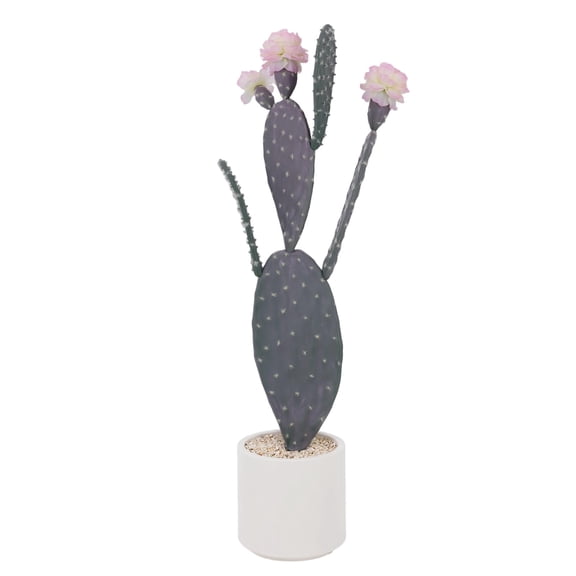 Artificial Cactus 86x18cm in Pot with Stone & Pink Flower, for Office Living Room
