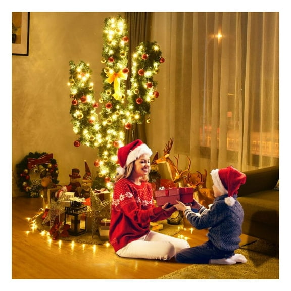Artificial Cactus Christmas Tree 5/6/7 ft with LED Lights & Ornaments, PVC Pre-Lit Holiday Tree, Unique Cactus Style for Home, Shop, & Christmas Decor