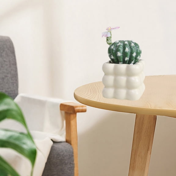 Artificial Cactus Plant in Ceramic Pot Fake Succulent Decor for Home Office Desk Shelf Indoor Decoration(White)