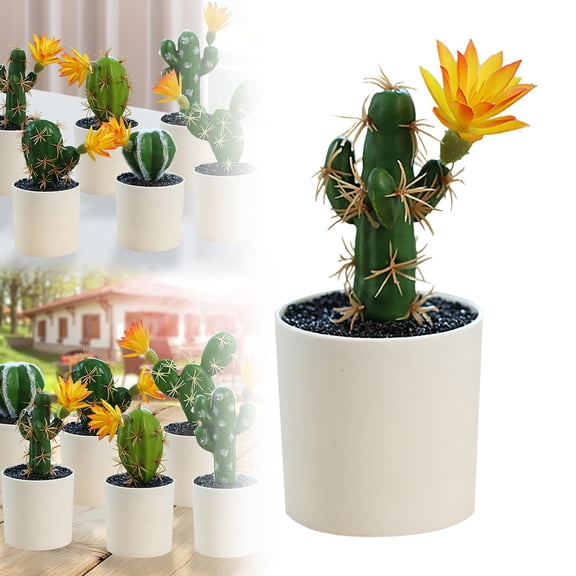 Artificial Cactus Plants, Flowered Fake Potted Cactus Plastic Pot, Faux Cactus Succulent Potted Plant Office Desk Shelf Decor, Artificial Cactus Plants For Home Office Tabletop Decor