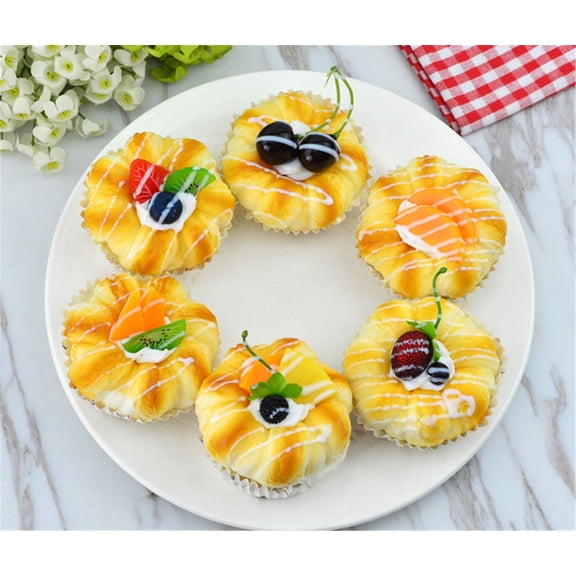 Artificial Cake Fake Simulation Realistic Food Imitation Faux Replica Cake Bread Dessert for Display Props Model Home Kitchen Party Decoration Flower Shape(6pcs,8.5*6cm)