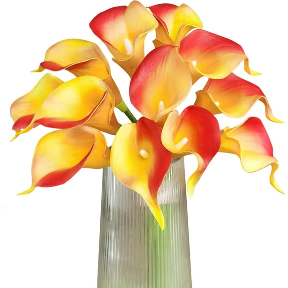Artificial Calla Lily Flowers Wedding Bouquet Flower Decor Yellow Flower 10pcs Home Decoration Faux Calla Lilies Flower, Red Yellow