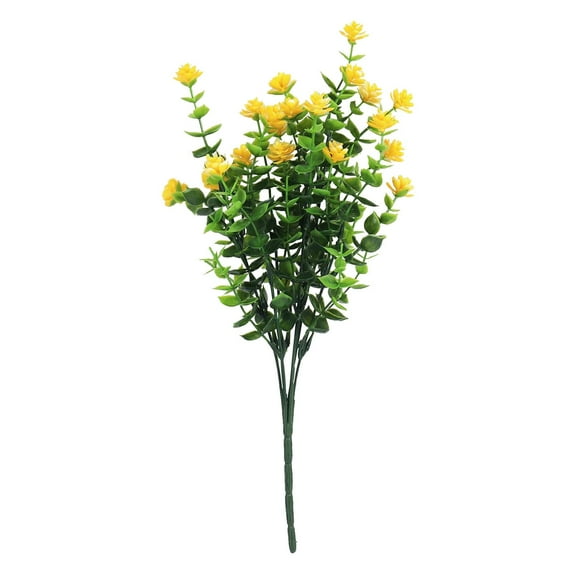 Artificial Camellia Eucalyptus Stems, Plastic Faux Flowers for Outdoor Garden, Yard Patio Decor, Realistic Greenery Bouquet Yellow