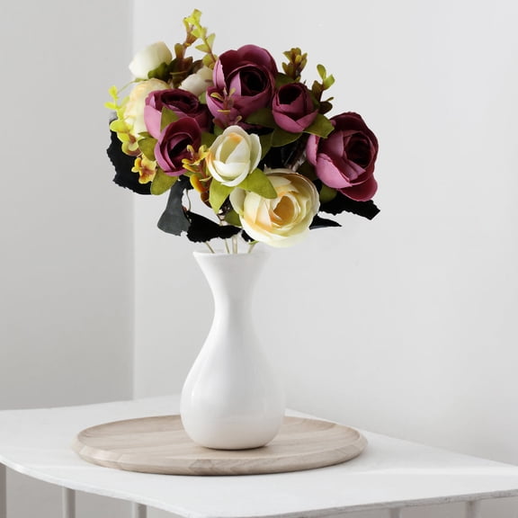 Artificial Camellia Flowers Branches, 5 Fork 10 Head Faux Flower Stems with Pearl Centers, Realistic Silk Fake Flowers for Vases, Wedding Centerpieces, Table Runner Decor, Home Accents