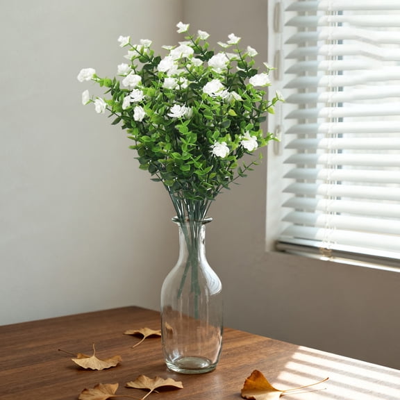 Artificial Camellia Plastic Flower Stems, Lifelike Greenery for Outdoor Garden Yard Patio, Indoor Kitchen Counter Arrangement, Spring Summer Home Decor, Simulation Eucalyptus Tea Bouquet*1 Bunch