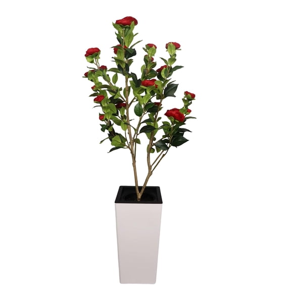 Artificial Camellia Tree 6FT Faux Trees Indoor Fake Floral Plant Blooming Tree with Red Flowers,Faux Camellia Plants for Porch Home Room Bedroom Office Front Door Outdoor Decor