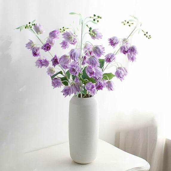 Artificial Campanula Silk Flowers with Eucalyptus Leaves Home Wedding Decor 15 Heads - Long Lasting Beauty Multiple Scene Decoration(Purple)