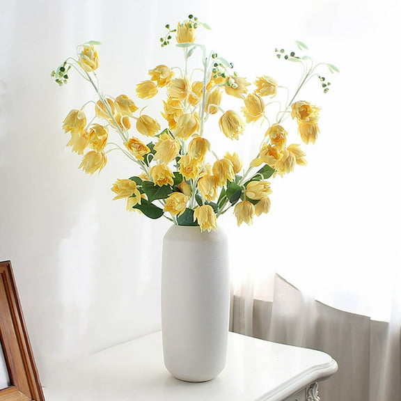 Artificial Campanula Silk Flowers with Eucalyptus Leaves Home Wedding Decor 15 Heads - Long Lasting Beauty Multiple Scene Decoration(Yellow)