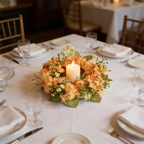 Artificial Candle Rings Wreaths Faux Daisy Lavender Flower Candle Ring with Eucalyptus Greenery Floral Wreath Garland for Pillar Candles Wedding Table Centerpiece Farmhouse Home Decor