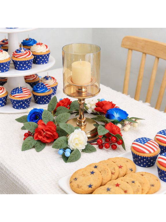 Artificial Candle Wreath Rings, Seasonal Holiday Table Centerpiece Wreath Ornament for Home Church Wedding Farmhouse Indoor Decoration
