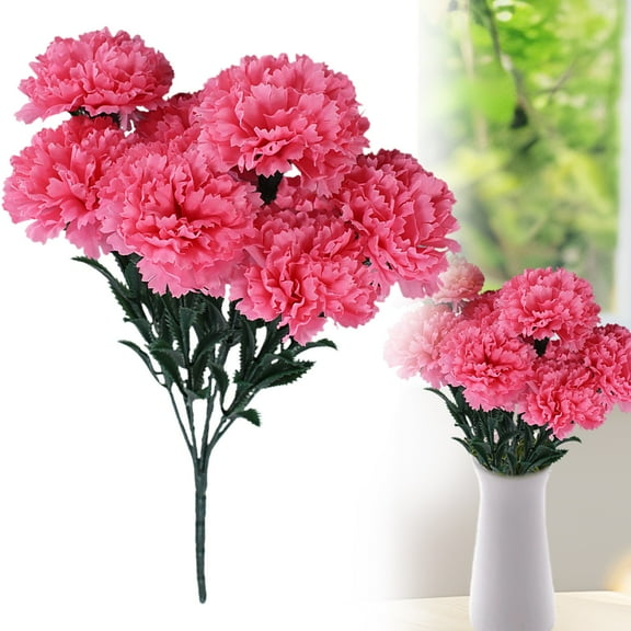 Artificial Carnation Bouquet 7 Heads Faux Flowers Plastic Stems Home Wedding Centerpiece Mother's Day Floral Arrangement Multi Color