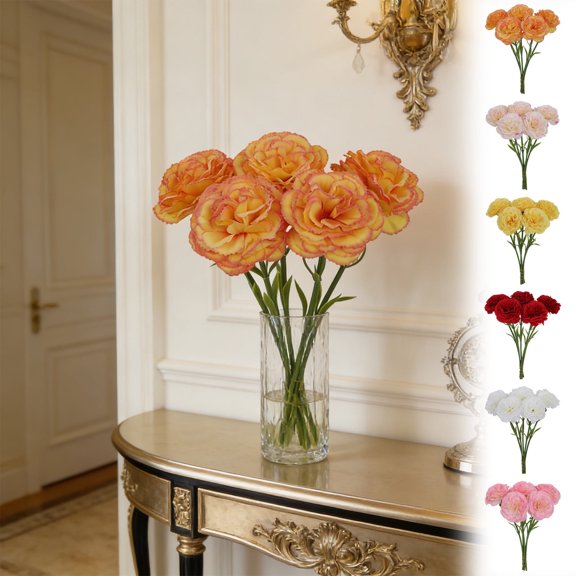 Artificial Carnation Bouquet - Silk Flower Arrangement, Lifelike Multicolor Faux Floral Centerpiece for Wedding Aisle Arch Table Decor, 11.42 in, Plastic