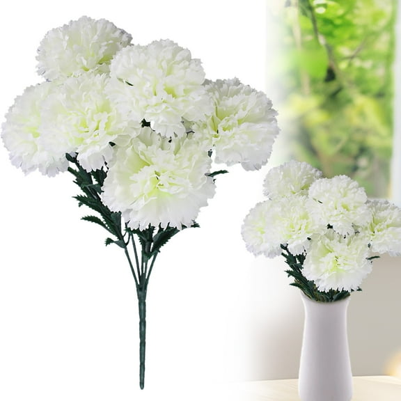 Artificial Carnation Flower Bouquet (Faux Carnations, Mother'S Day Wedding Decor), 7 Heads Artificial Carnation Flowers With Stems, Plastic Bouquet For Mother'S Day Wedding, Symbolic And Realistic