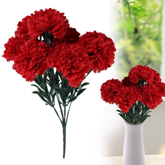 Artificial Carnation Flower Bouquet (Faux Carnations, Mother'S Day Wedding Decor), 7 Heads Artificial Carnation Flowers With Stems, Plastic Bouquet For Mother'S Day Wedding, Symbolic And Realistic