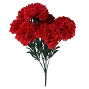 Artificial Carnation Flower Bouquet, Faux Silk Carnation Bush with Green Leaves, Fake Flowers for Mother's Day Wedding Home Vase Decoration