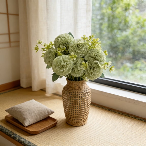 Artificial Carnation Flowers Bouquet, Realistic Silk Floral Arrangement, Long Lasting Home Decoration, Gift for Mom, Mother's Day, Living Room, Bedroom, Kitchen Decor Green