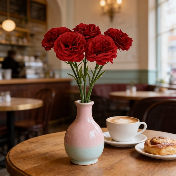 Artificial Carnation Silk Bouquet Realistic Fake Flowers for Wedding Centerpieces Home Decoration Photo Prop Bouquet,Red