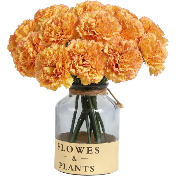 Artificial Carnation Silk Flowers - 15pcs Fake Orange Carnations with Stems for Home Decor, Wedding, Bridal Bouquet, Anniversary, Birthday and Floral Arrangements