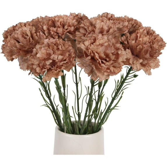 Artificial Carnations 12PCS Coffee Silk Flowers Fake Carnations Realistic Vintage Artifcial Flowers with Stems for Home Decor Wedding Bridal Bouquet Birthday Floral Arrangements (Coffee)