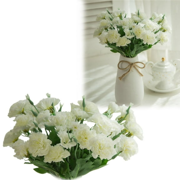 Artificial Carnations Flowers 10 Heads, Silk White Carnations 14in with Stems, for Wedding Home Centerpieces Floral Arrangements, Artificial Gift Flower Bouquet, White Color, Realistic Fake Flowers