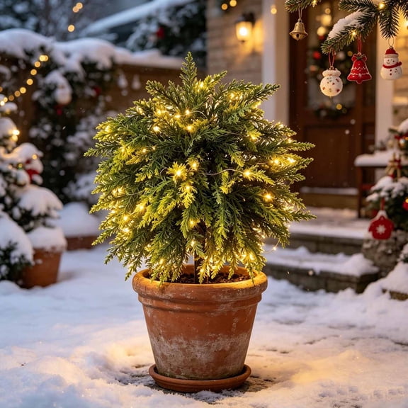 Artificial Cattail Grass Stake Tree With LED Lights, Faux Green Plants And Beaded Branch Decor For Garden Patio Porch Pathway PlantER And Seasonal Display, Green