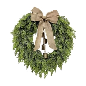 Artificial Cedar Christmas Wreath With Bells Front Door Decor